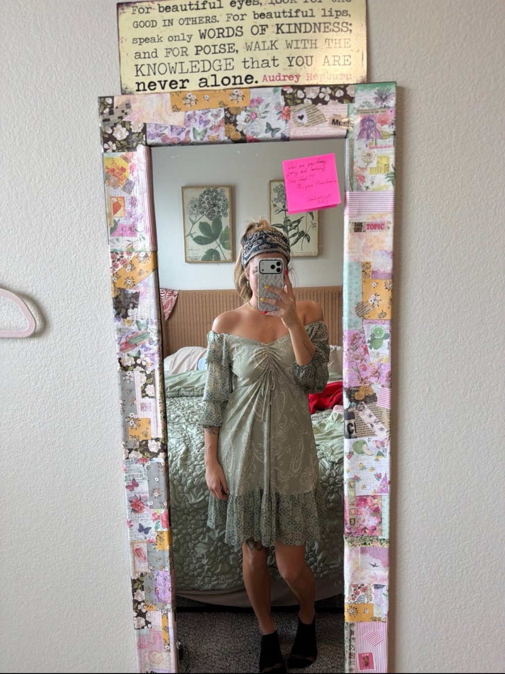 Cato Sage Green Off-Shoulder Paisley Dress